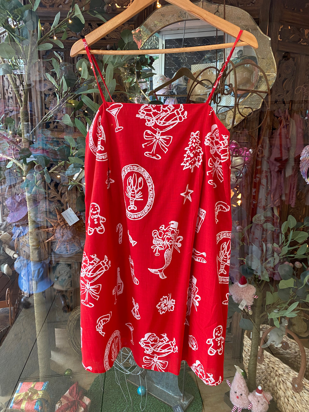 Red Santa Print Mini Dress - By Frankie