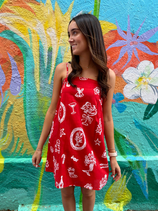 Red Santa Print Mini Dress - By Frankie