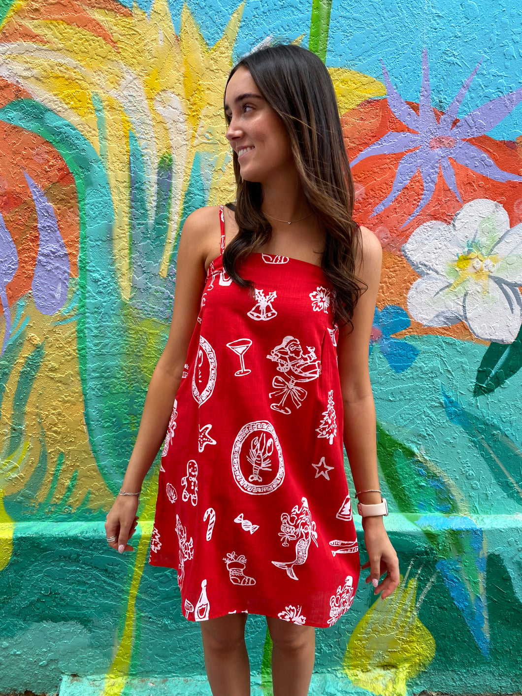 Red Santa Print Mini Dress - By Frankie