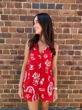 Load image into Gallery viewer, Red Sleeveless Side Panel Top &amp; Short Set With Santa Print - By Frankie