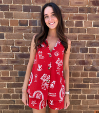 Load image into Gallery viewer, Red Sleeveless Side Panel Top &amp; Short Set With Santa Print - By Frankie