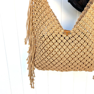 Tan Rio Moda Woven Fringe Bag