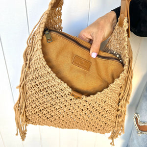 Tan Rio Moda Woven Fringe Bag