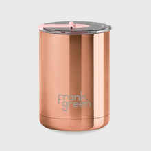 Load image into Gallery viewer, Rose Gold Chrome Ceramic Coffee Cup with Hinged Lid 12oz/355ml - Frank Green
