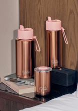 Load image into Gallery viewer, Rose Gold Chrome Ceramic Coffee Cup with Hinged Lid 12oz/355ml - Frank Green