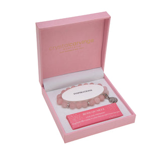 Matte Rose Quartz Tree of Life Crystal Bracelet in Pink Box