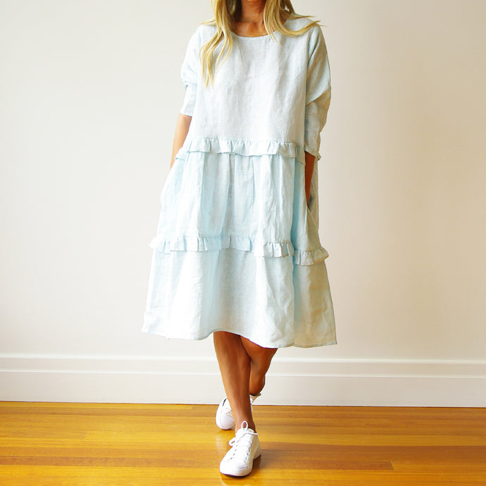 Sky Blue Rosie Linen Dress - Who's Charlie