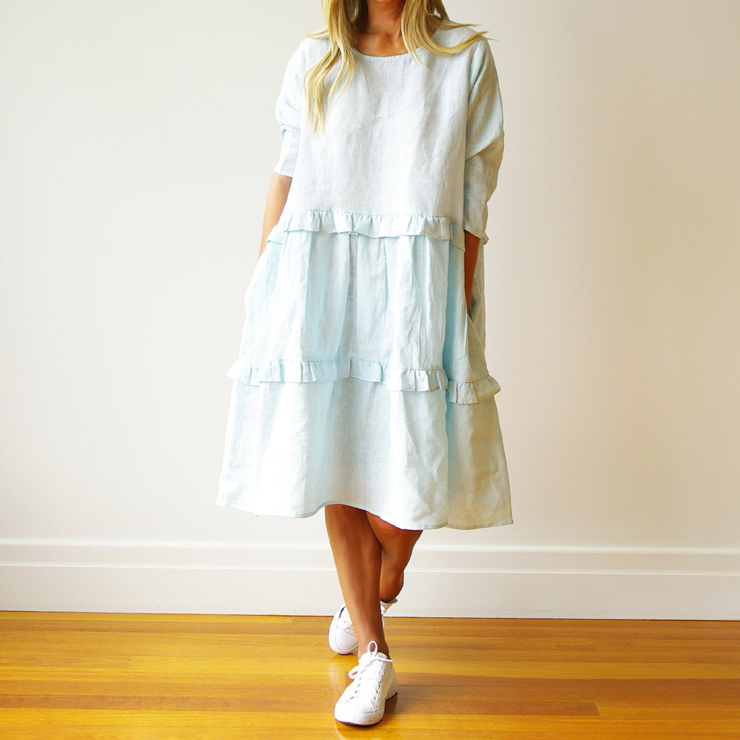 Sky Blue Rosie Linen Dress - Who's Charlie
