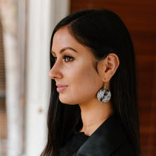 Load image into Gallery viewer, Black &amp; White Cowhide Round Drop Earrings