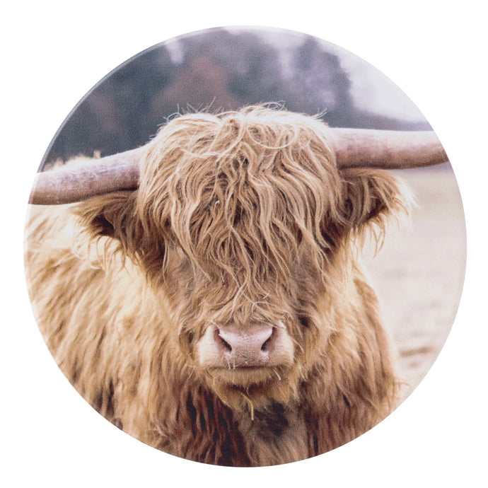 Highland Cow Rustic Meadow Ceramic Coaster