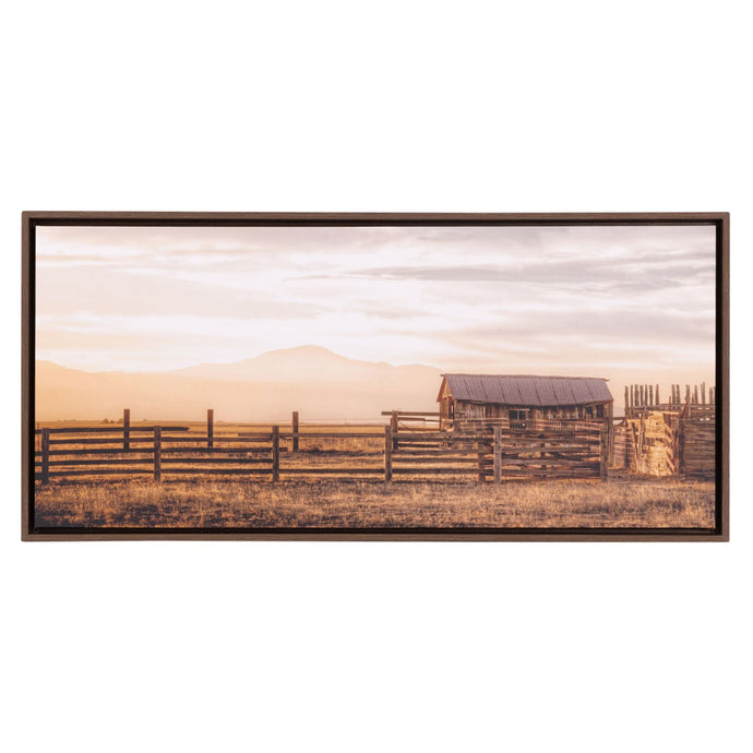 Sunset Rustic Meadow Framed Canvas 94x44