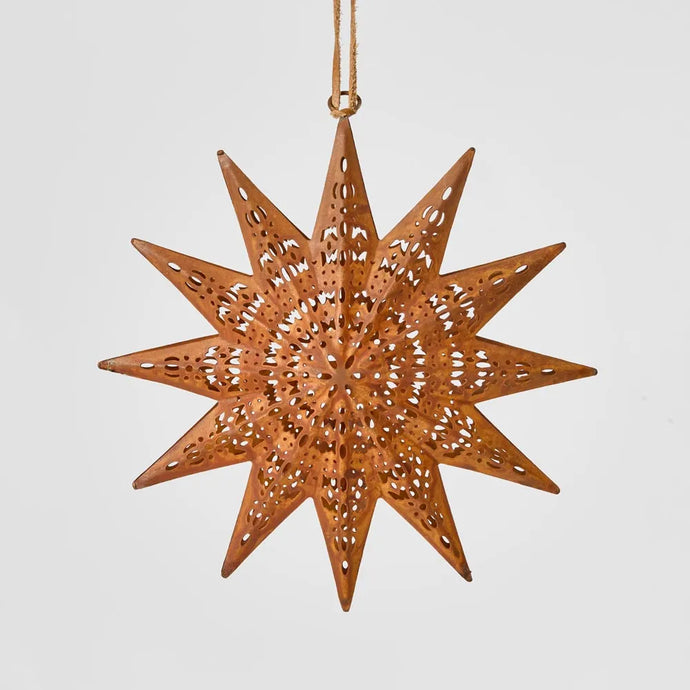 Etched Star Rustic Hanging Ornament