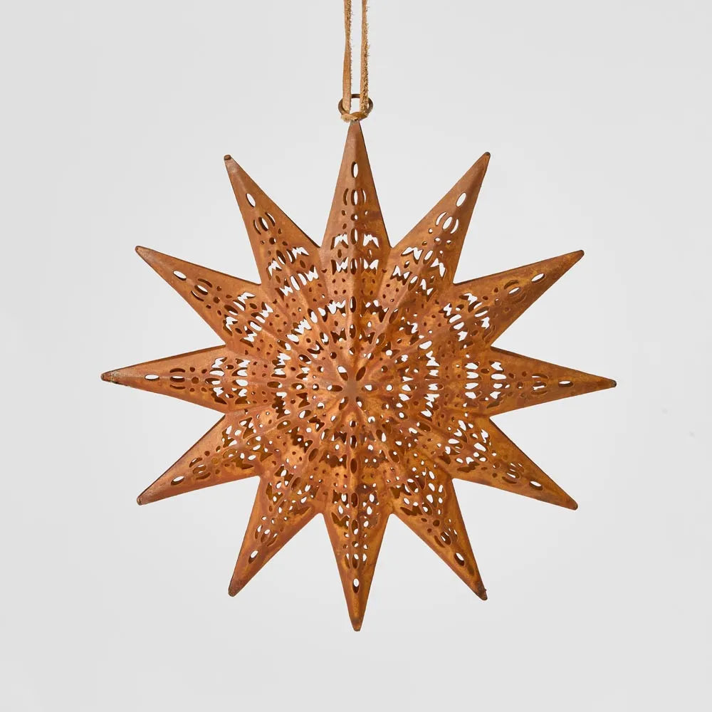 Etched Star Rustic Hanging Ornament