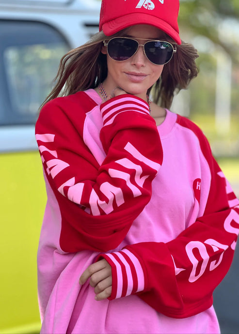 Pink/Red Ski Oversized Stripe Cuff Sweat - Hammill & Co
