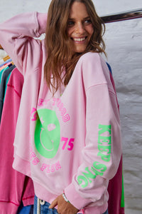 Pink Happy Smily Washed Sweat - Hammill & Co