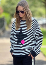 Load image into Gallery viewer, Black/White Stripe Star Waffle Sweat - Hammill &amp; Co