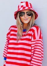 Load image into Gallery viewer, Pink/Red Stripe Towelling Bucket Hat - Hammill &amp; Co
