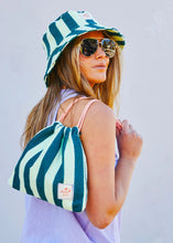 Load image into Gallery viewer, Green Stripe Towelling Drawcord Bag - Hammill &amp; Co