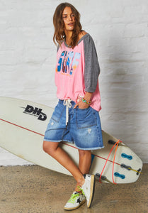 Pink Surf Raglan Batwing Tee - Hammill & Co