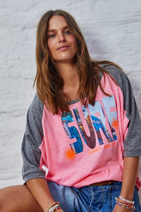 Pink Surf Raglan Batwing Tee - Hammill & Co