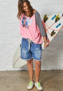 Pink Surf Raglan Batwing Tee - Hammill & Co