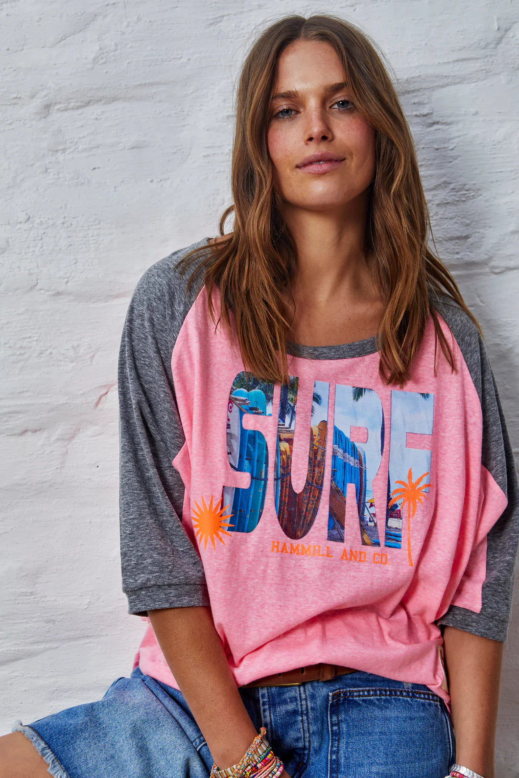 Pink Surf Raglan Batwing Tee - Hammill & Co