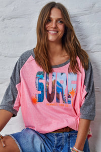 Pink Surf Raglan Batwing Tee - Hammill & Co