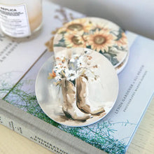Load image into Gallery viewer, Floral Boots 'Saddle &amp; Bloom' Ceramic Coaster