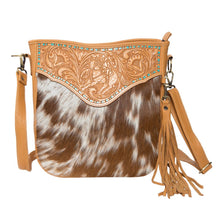 Load image into Gallery viewer, Santiago Tan &amp; White Tooled Leather Cowhide Bag