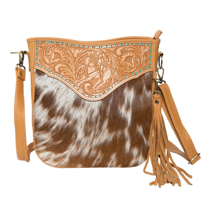 Santiago Tan & White Tooled Leather Cowhide Bag
