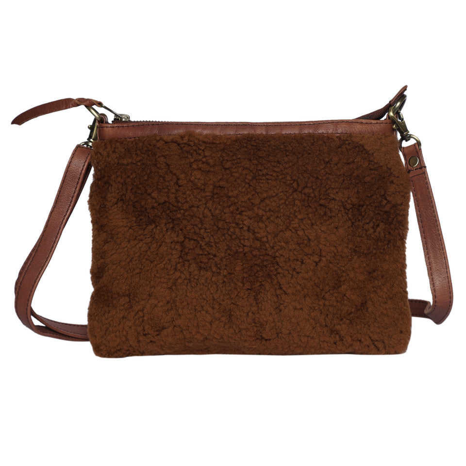 Brown Sheep Fur & Brown Leather Sling Bag