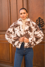 Load image into Gallery viewer, Short Cow Print Faux Fur Coat