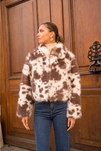 Load image into Gallery viewer, Short Cow Print Faux Fur Coat