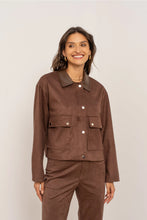 Load image into Gallery viewer, Camel Short Suede Jacket with Faux Leather Collar