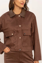 Load image into Gallery viewer, Camel Short Suede Jacket with Faux Leather Collar