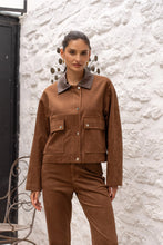 Load image into Gallery viewer, Camel Short Suede Jacket with Faux Leather Collar