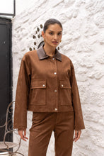 Load image into Gallery viewer, Camel Short Suede Jacket with Faux Leather Collar