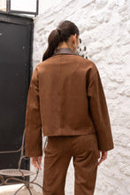 Load image into Gallery viewer, Camel Short Suede Jacket with Faux Leather Collar