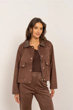 Load image into Gallery viewer, Camel Short Suede Jacket with Faux Leather Collar
