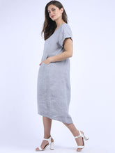 Load image into Gallery viewer, &#39;Anna&#39; Silver 100% Linen Dress with Pockets