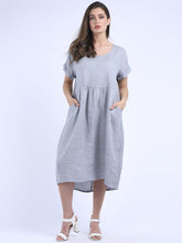 Load image into Gallery viewer, &#39;Anna&#39; Silver 100% Linen Dress with Pockets