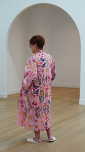 Soft Pink Protea Print Kimono Robe