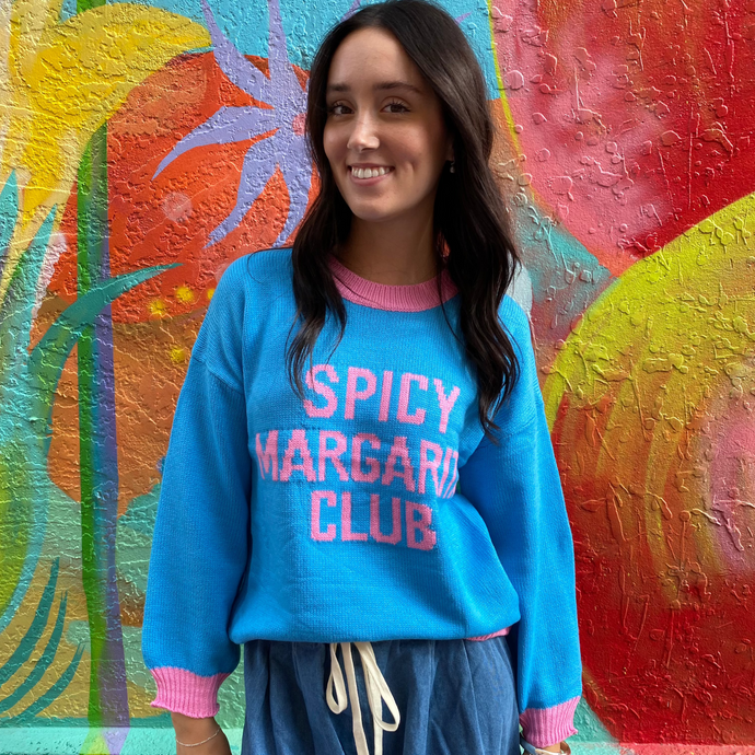 'Spicy Margarita Club' Blue + Pink Jumper - By Frankie