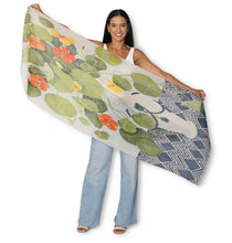 Load image into Gallery viewer, 'Spring Nasturtiums on Arctic Blue' Wool Scarf - Melanie Vugich