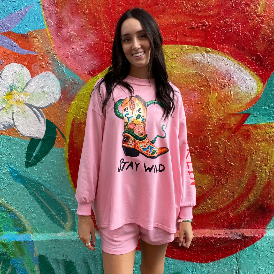 Stay Wild Darlin Pink L/S Top & Short Set - By Frankie
