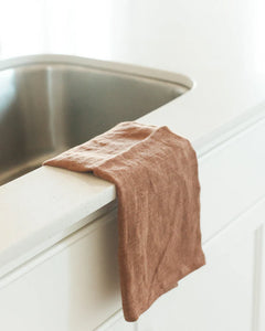 Terracotta Stone Washed Linen Tea Towel