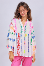 Load image into Gallery viewer, White Blouse with Bright Embroidered Print