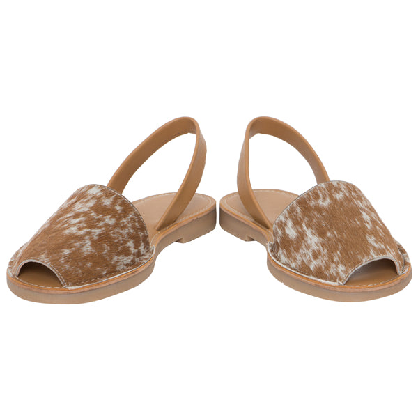 Tan & White Cowhide Peep Toe Slingback