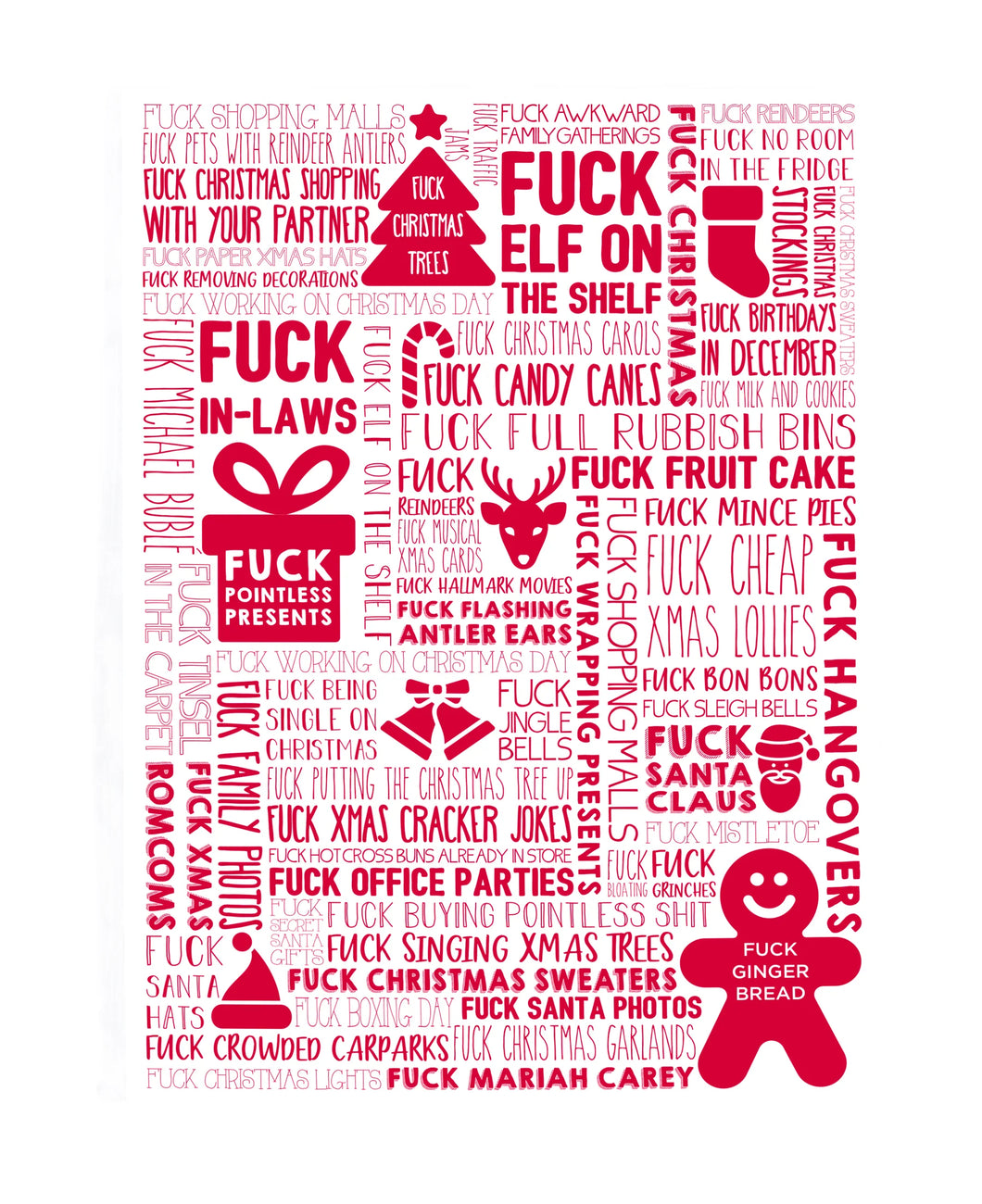 'F Word' Red Christmas Tea Towel