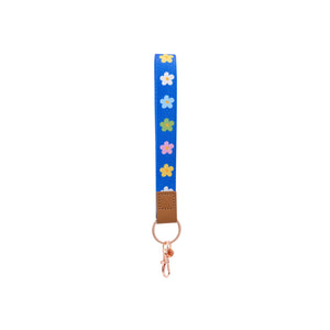 Blue Floral Fabric Wristlet Keychain